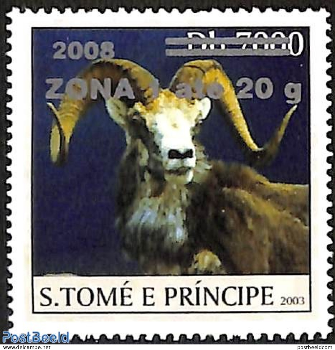 Sao Tome/Principe 2008 Goat, Overprint, Mint NH, Nature - Animals (others & Mixed) - Sao Tomé Y Príncipe