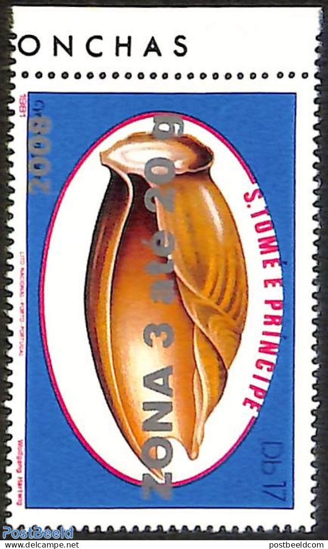 Sao Tome/Principe 2008 Cymbium Glans Shell, Inverted Overprint , Mint NH, Nature - Various - Shells & Crustaceans - Er.. - Marine Life