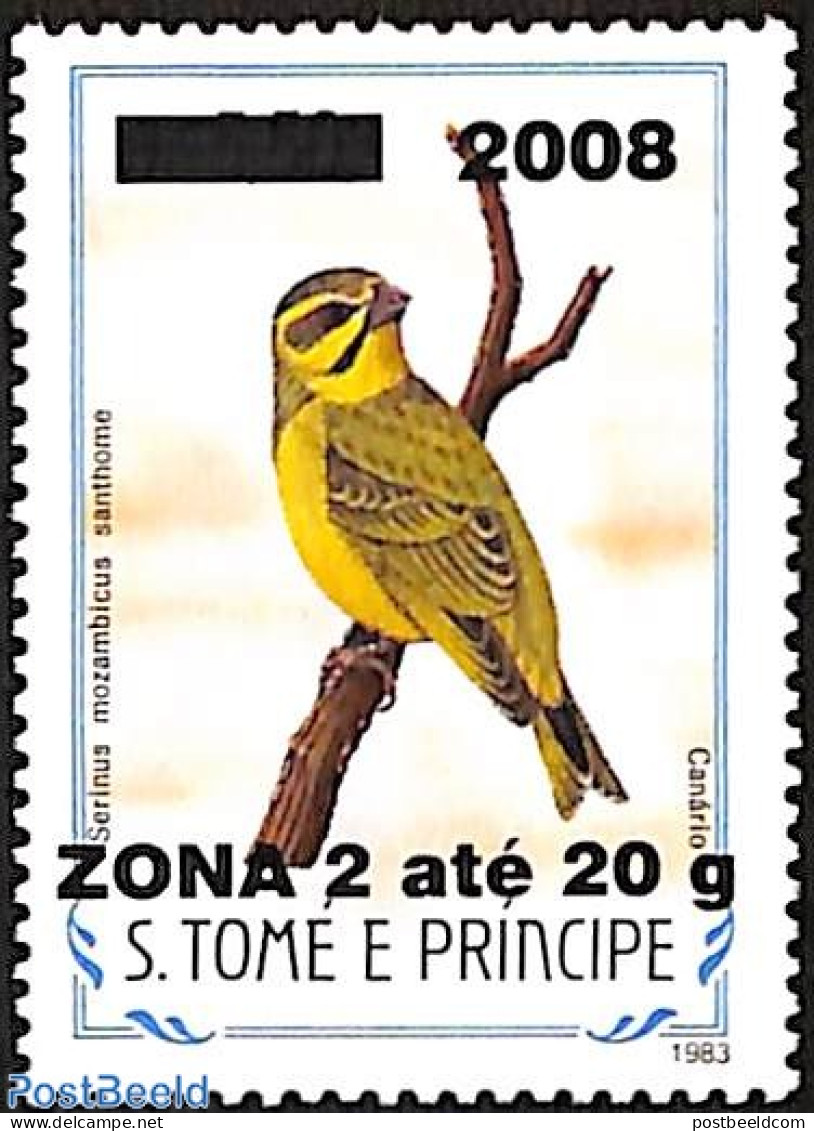 Sao Tome/Principe 2008 Serinus Mozambicus Santhome, Overprint, Mint NH, Nature - Birds - Sao Tome And Principe