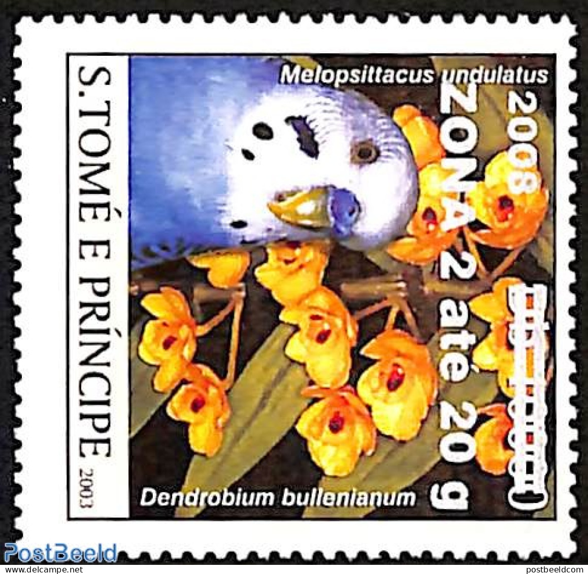 Sao Tome/Principe 2008 Melopsittacus Undulatus, Parakeet, Overprint, Mint NH, Nature - Birds - Flowers & Plants - Sao Tome En Principe