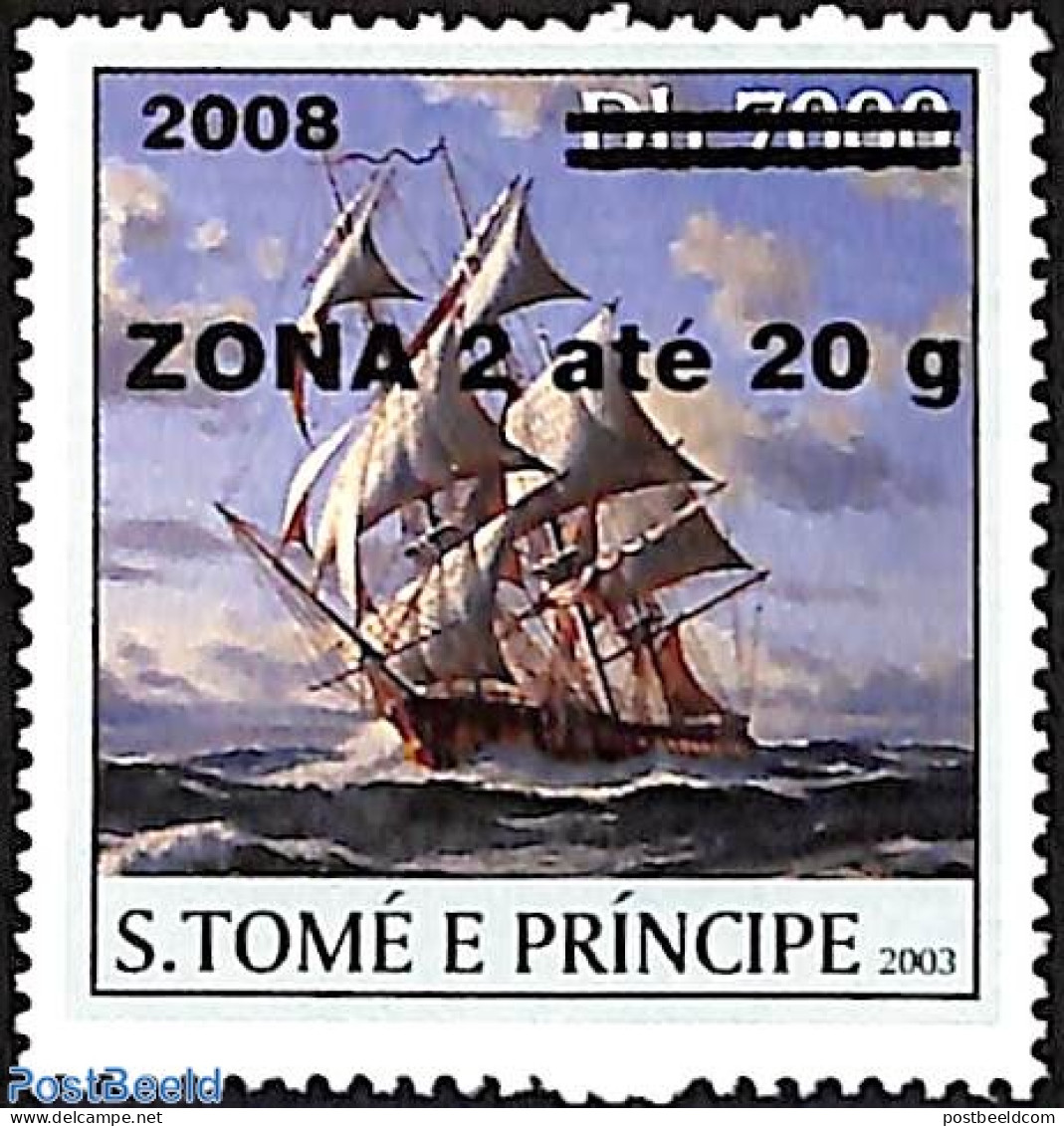 Sao Tome/Principe 2008 Ship, Overprint, Mint NH, Nature - Transport - Water, Dams & Falls - Ships And Boats - Bateaux