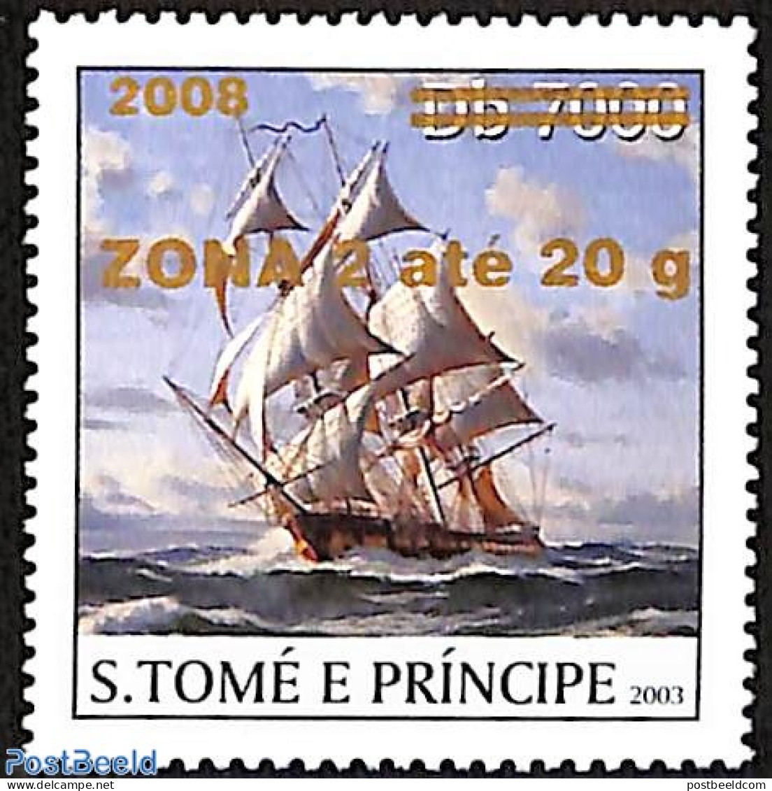 Sao Tome/Principe 2008 Ship, Overprint, Mint NH, Nature - Transport - Water, Dams & Falls - Ships And Boats - Bateaux