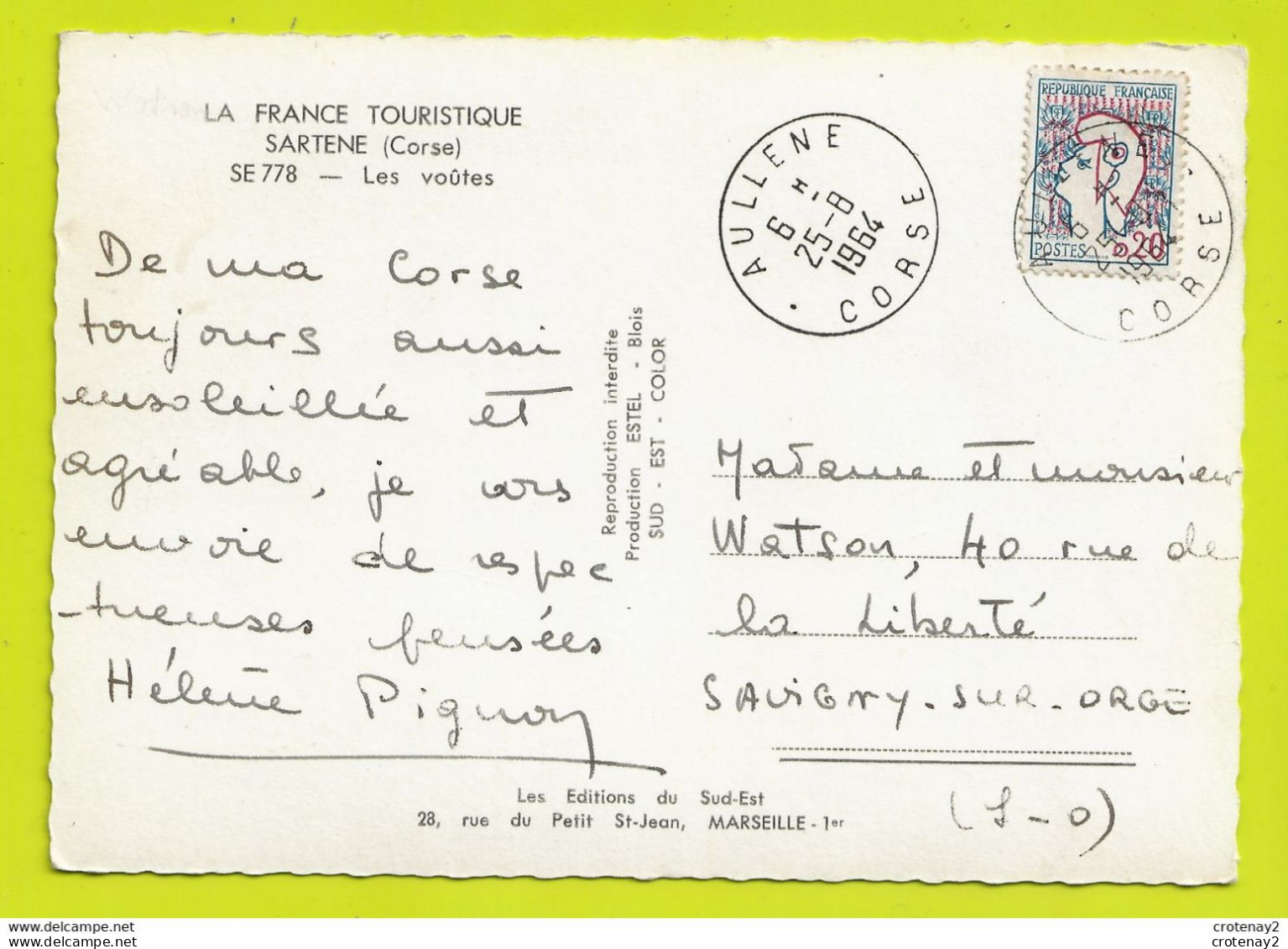 Corse Du Sud SARTENE N°778 Les Voûtes VOIR DOS Carte Postée De AULLENE En 1964 - Sartene