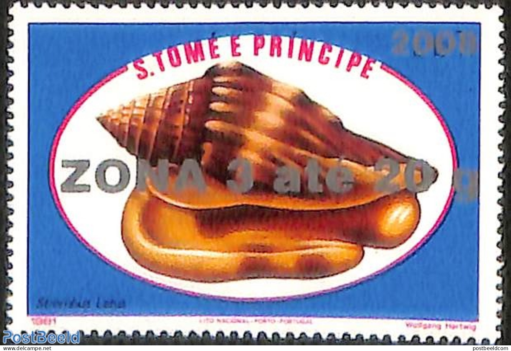 Sao Tome/Principe 2008 Strombus Latus Shell, Overprint, Mint NH, Nature - Shells & Crustaceans - Marine Life