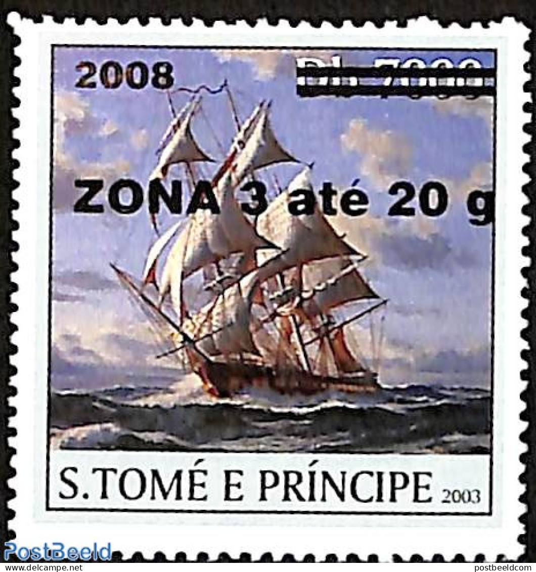 Sao Tome/Principe 2008 Ship, Overprint, Mint NH, Nature - Transport - Water, Dams & Falls - Ships And Boats - Bateaux