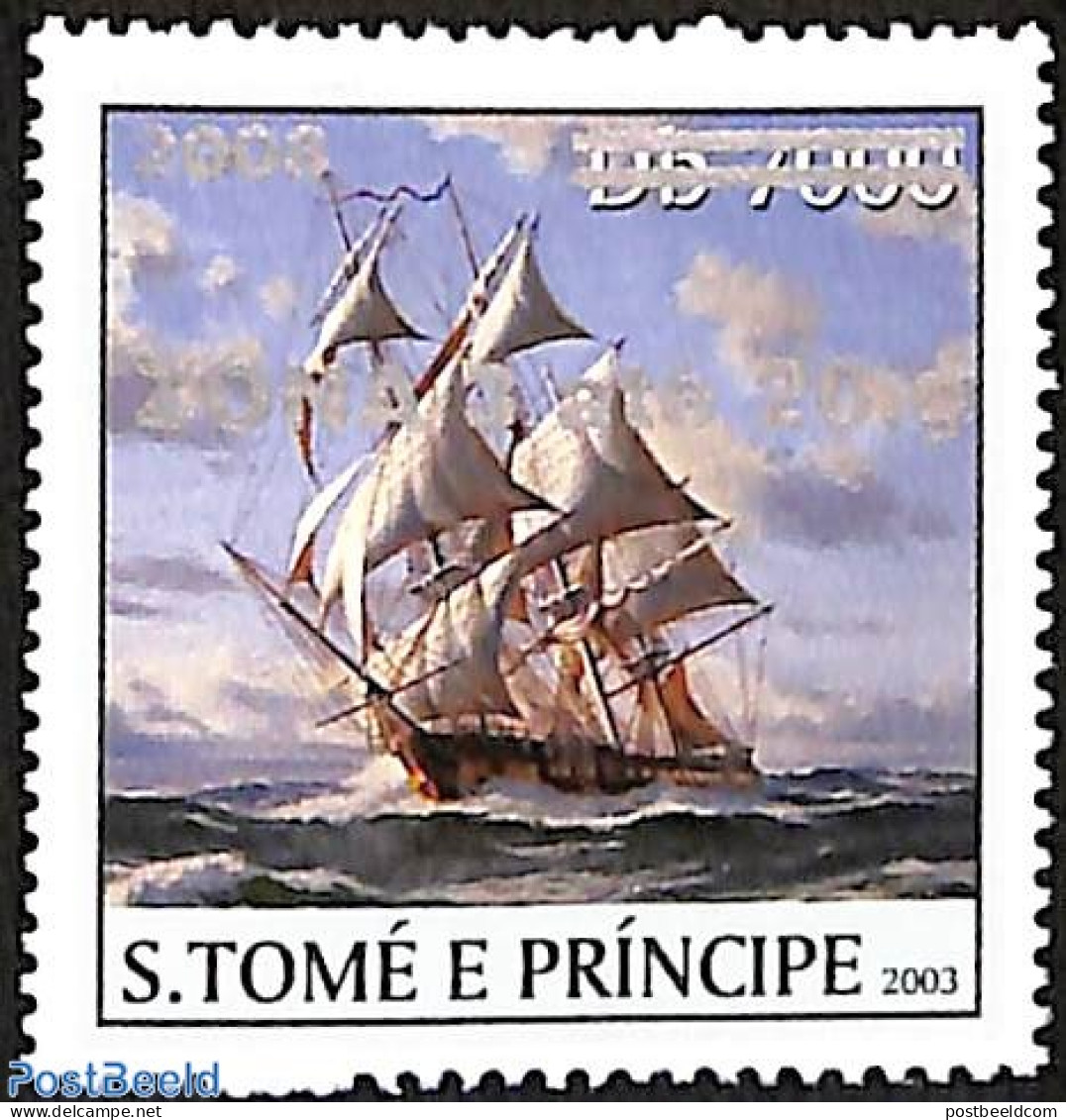 Sao Tome/Principe 2008 Ship, Overprint, Mint NH, Nature - Transport - Water, Dams & Falls - Ships And Boats - Bateaux