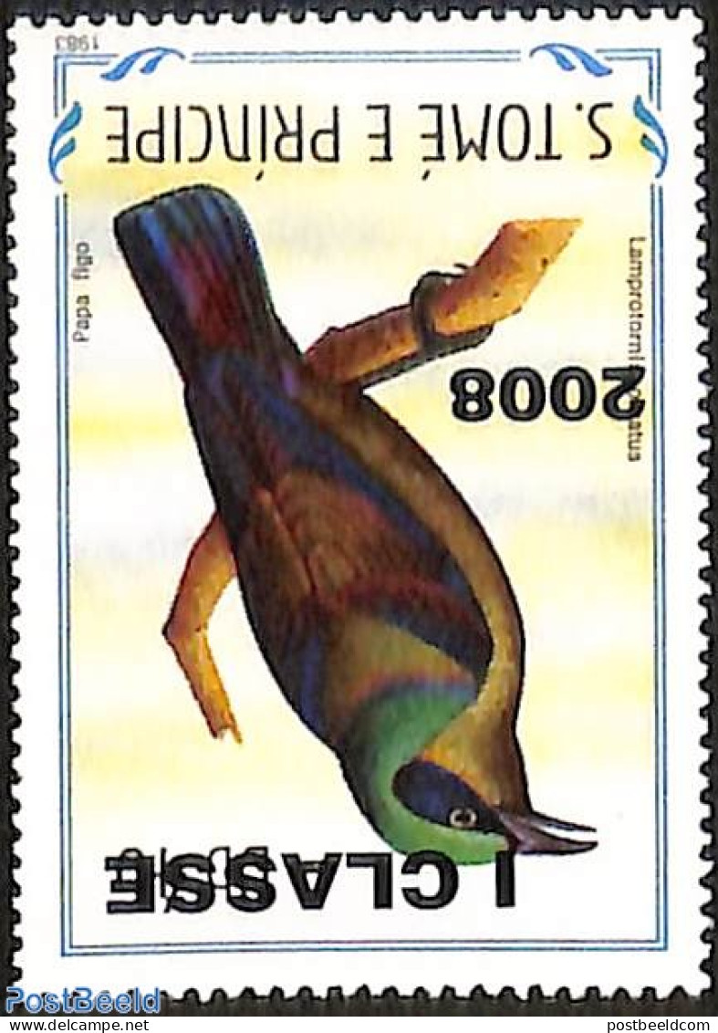 Sao Tome/Principe 2008 Lamprotornis Caudatus, Overprint, Mint NH, Nature - Birds - Sao Tome En Principe