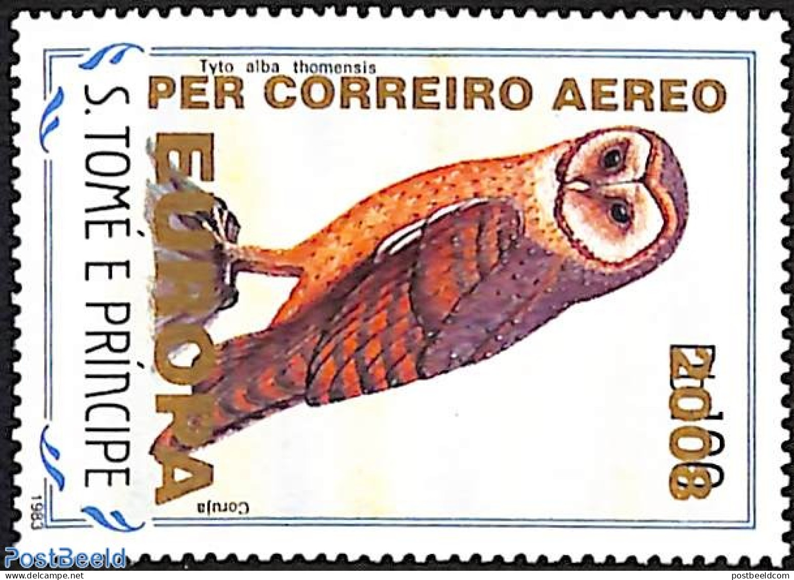 Sao Tome/Principe 2008 Owl Tyto Alba Thomensis, Overprint, Mint NH, Nature - Birds - Owls - Sao Tome En Principe