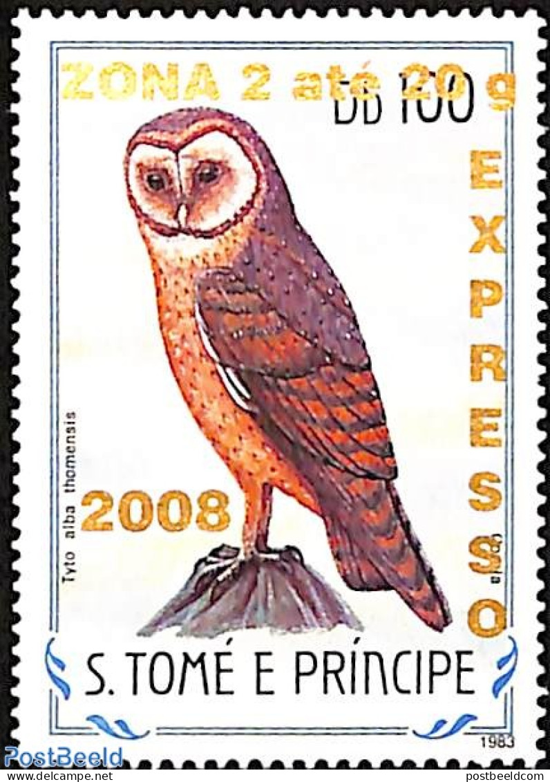Sao Tome/Principe 2008 Owl Tyto Alba Thomensis, Overprint, Mint NH, Nature - Birds - Owls - Sao Tome En Principe