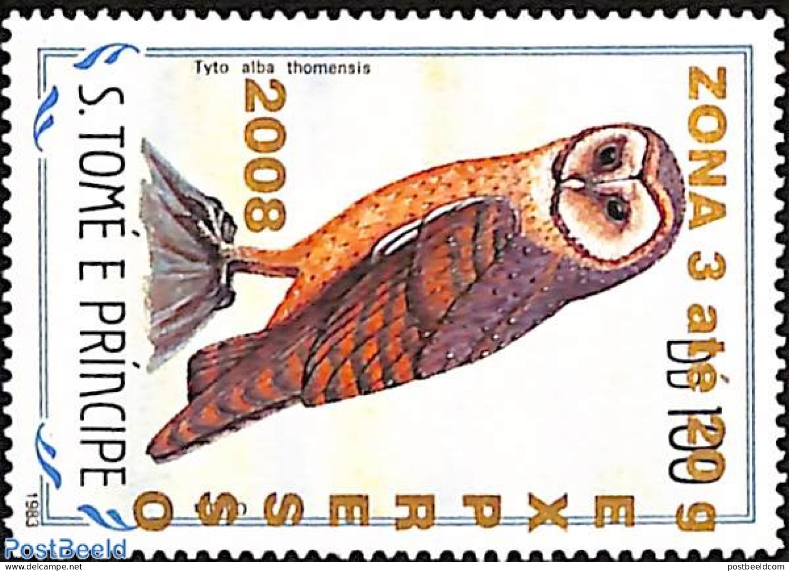 Sao Tome/Principe 2008 Owl Tyto Alba Thomensis, Overprint, Mint NH, Nature - Birds - Owls - Sao Tomé Y Príncipe