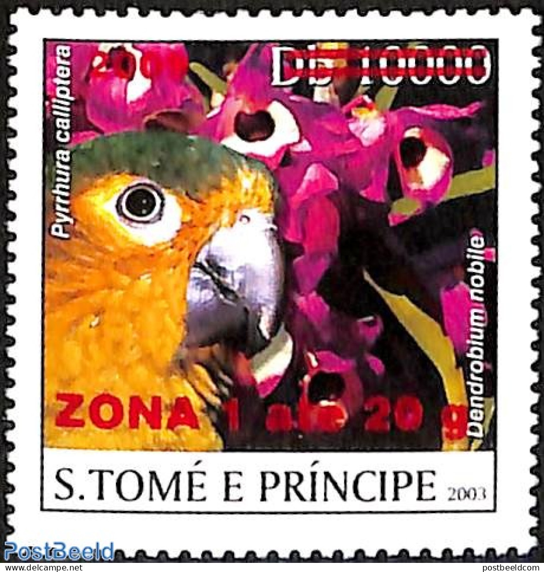 Sao Tome/Principe 2009 Pyrrhura Calliptera Parakeet, Overprint Zona 1, Mint NH, Nature - Birds - Flowers & Plants - Sao Tome Et Principe