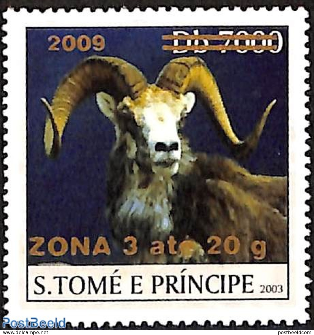 Sao Tome/Principe 2009 Goat, Overprint Zona 3 Gold, Mint NH, Nature - Animals (others & Mixed) - Sao Tome En Principe