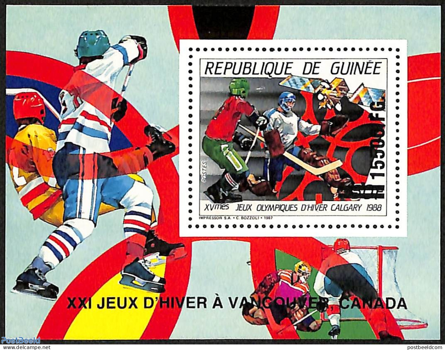 Guinea, Republic 2009 Block, Icehockey Olympic Games, Overprint, Mint NH, Sport - Ice Hockey - Olympic Winter Games - Hockey (su Ghiaccio)