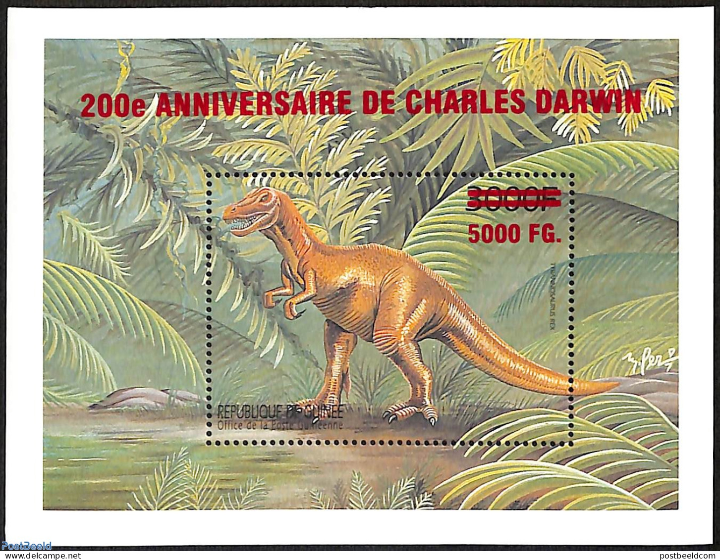 Guinea, Republic 2009 Charles Darwin, Prehistoric Animals, Overprint, Mint NH, Nature - Prehistoric Animals - Vor- U. Frühgeschichte