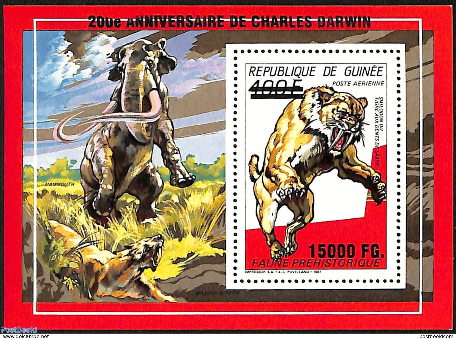 Guinea, Republic 2009 Charles Darwin, Prehistoric Animals, Overprint, Mint NH, Nature - Cat Family - Elephants - Prehi.. - Préhistoriques