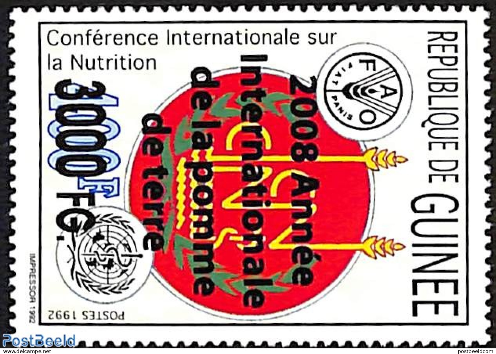 Guinea, Republic 2008 International Year Of The Potato, Overprint, Mint NH, Health - Food & Drink - Alimentación