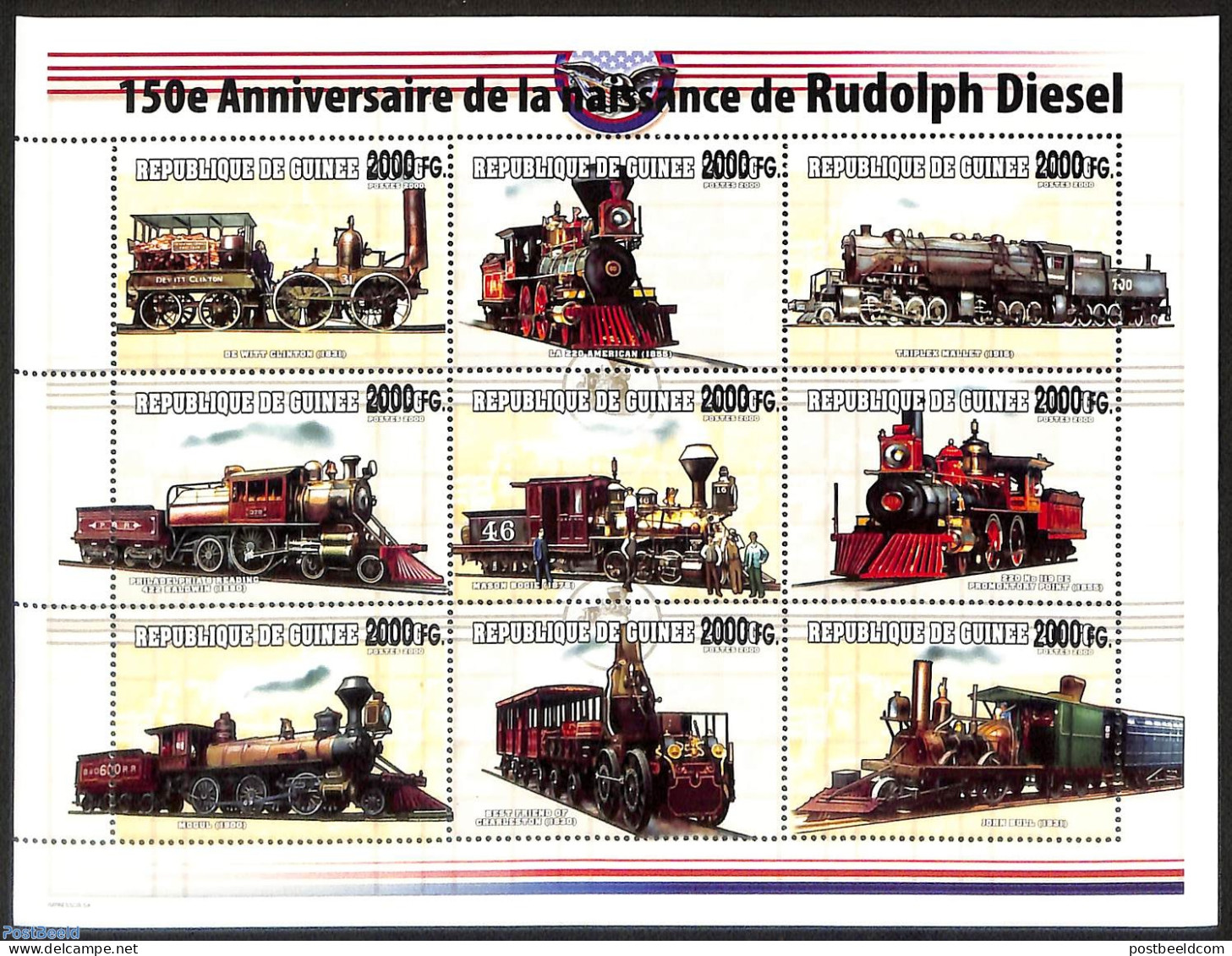 Guinea, Republic 2008 Rudolf Diesel, Trains, Locomotives, Overprint, Mint NH, Transport - Railways - Trains