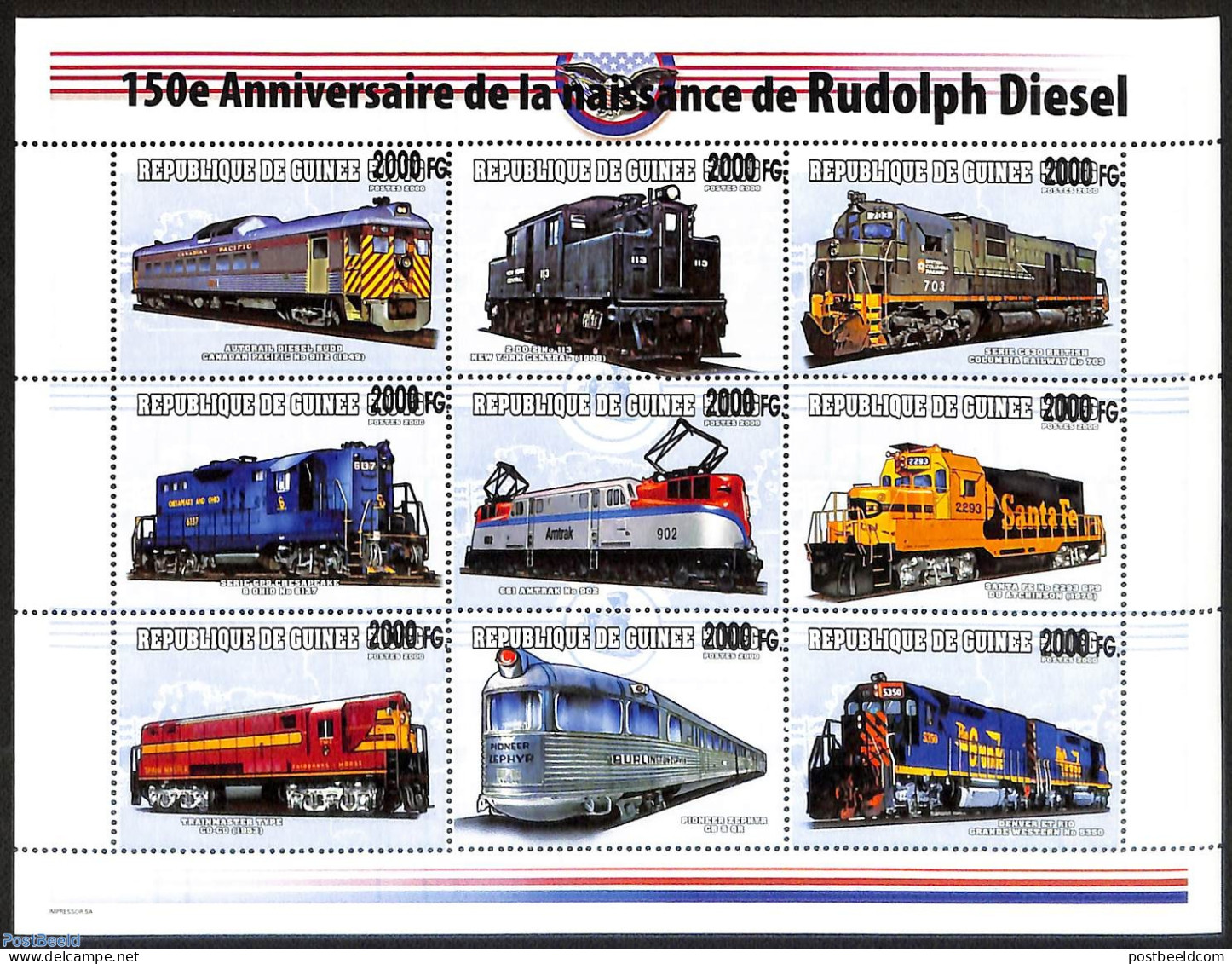 Guinea, Republic 2008 Rudolf Diesel, Trains, Locomotives, Overprint, Mint NH, Transport - Railways - Trenes