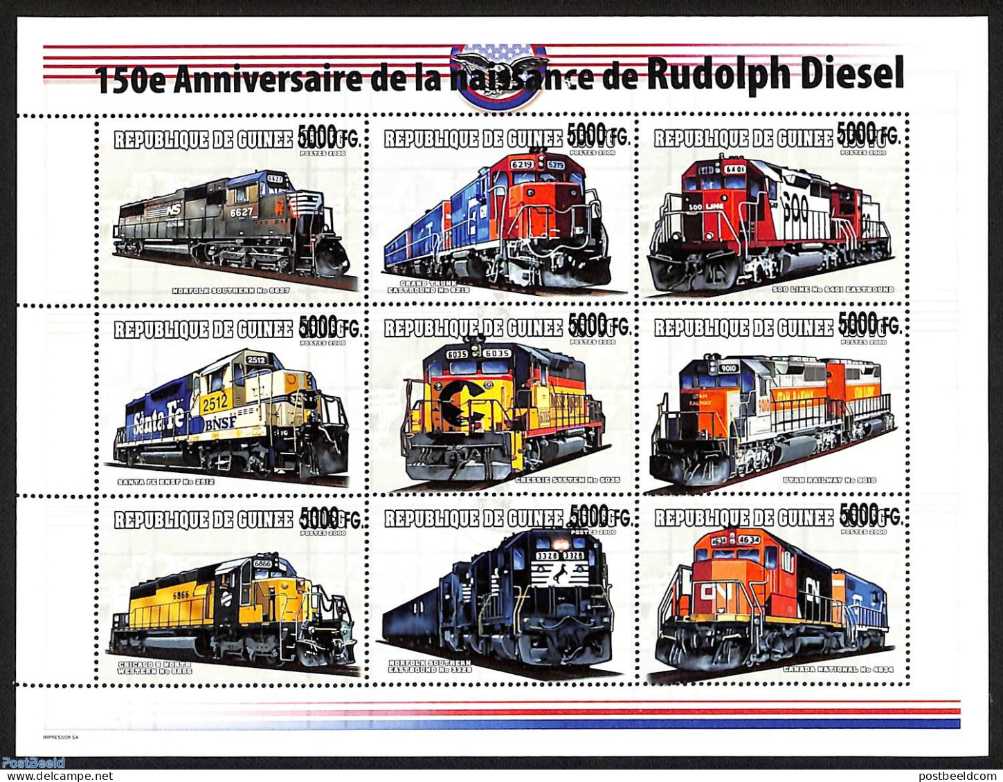Guinea, Republic 2008 Rudolf Diesel, Trains, Locomotives, Overprint, Mint NH, Transport - Railways - Trains