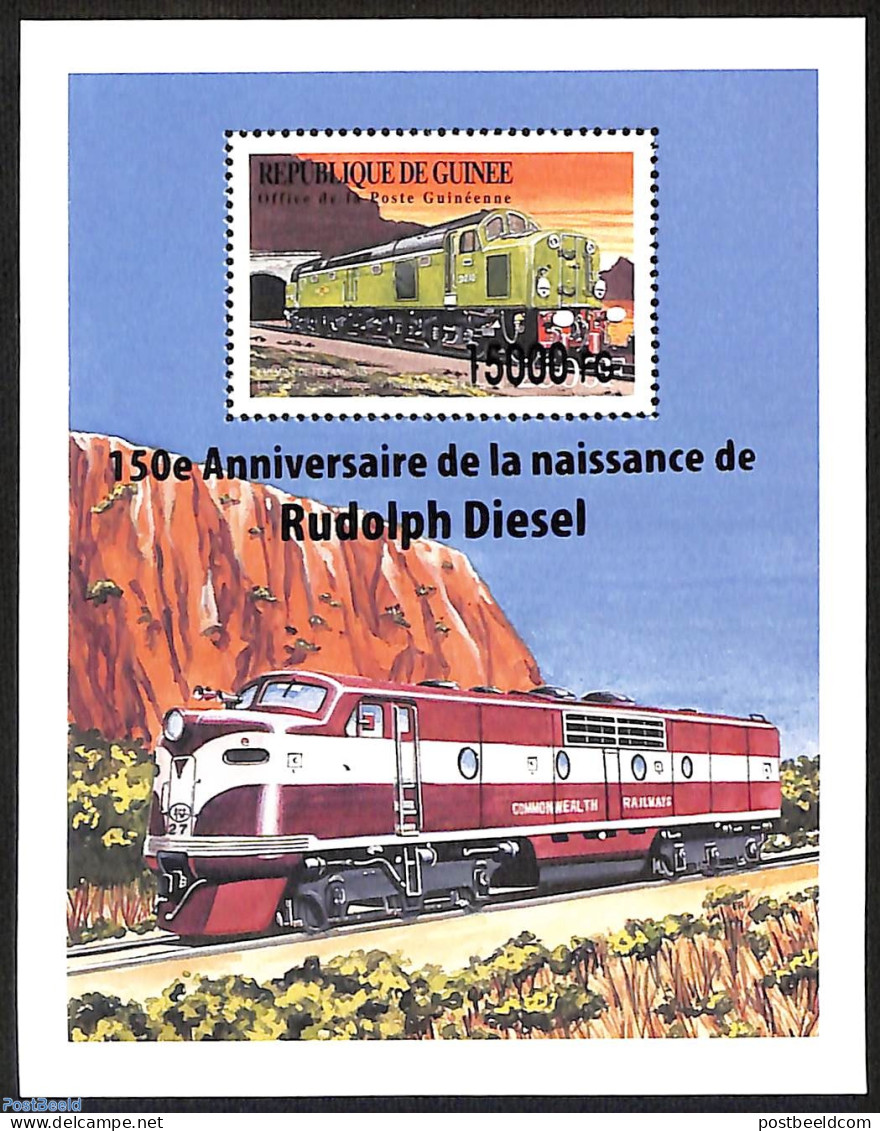 Guinea, Republic 2008 Rudolf Diesel, Trains, Locomotives, Overprint, Block, Mint NH, Transport - Railways - Trenes