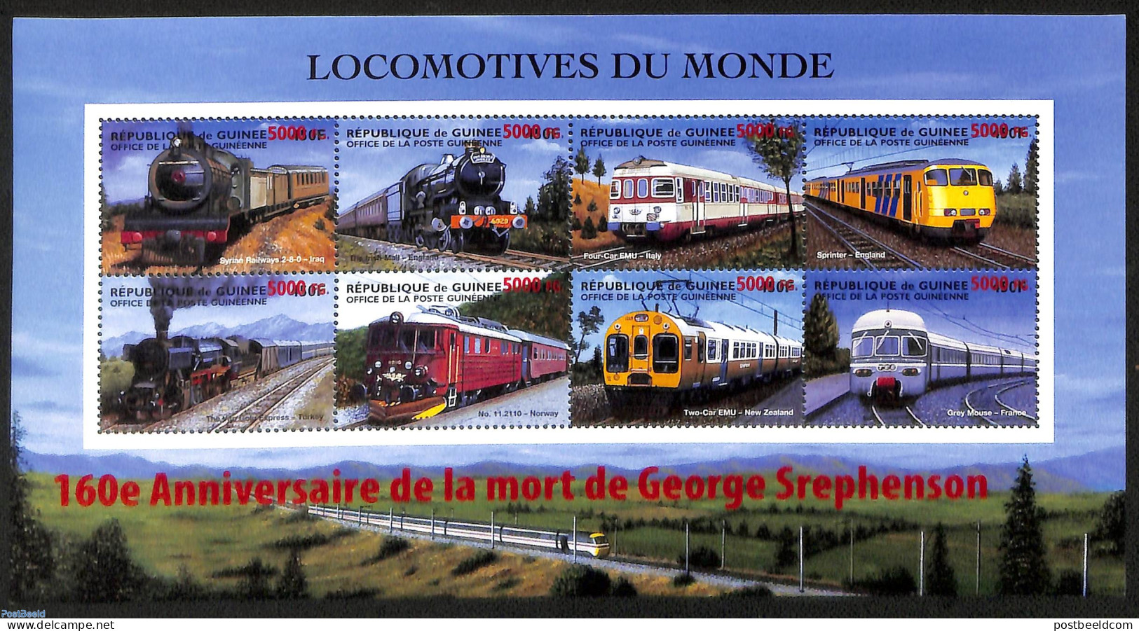 Guinea, Republic 2008 George Srephenson, Trains, Locomotives, Overprint, Mint NH, Transport - Railways - Trenes