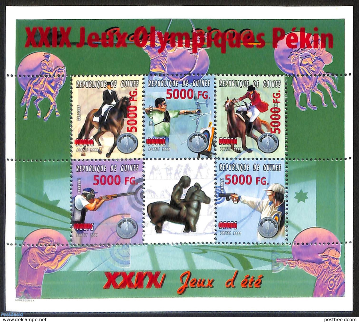 Guinea, Republic 2008 Olympic Games, Overprint, Mint NH, Nature - Sport - Horses - Olympic Games - Shooting Sports - Schieten (Wapens)