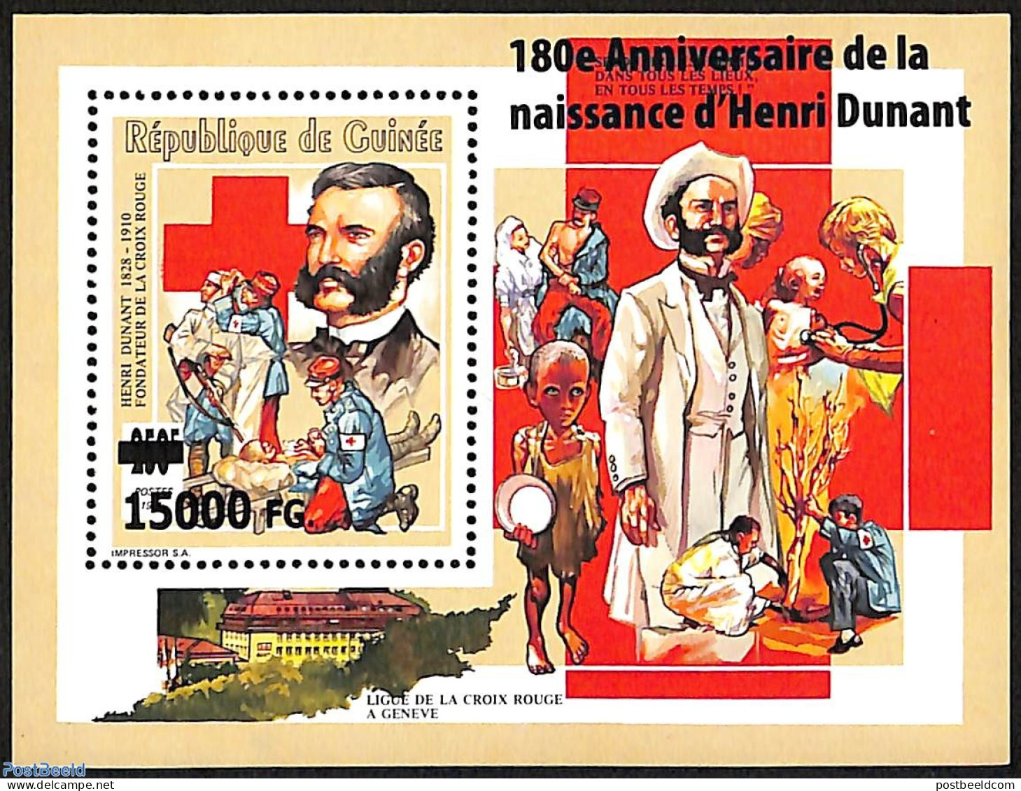 Guinea, Republic 2008 Henri Dunant, Red Cross, Overprint, Block, Mint NH, Health - Health - Red Cross - Rotes Kreuz