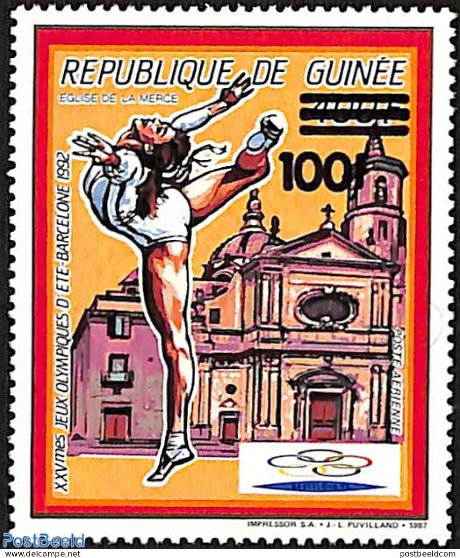 Guinea, Republic 2008 Olympic Games, Gymnastics, Overprint, Mint NH, Religion - Sport - Churches, Temples, Mosques, Sy.. - Kirchen U. Kathedralen