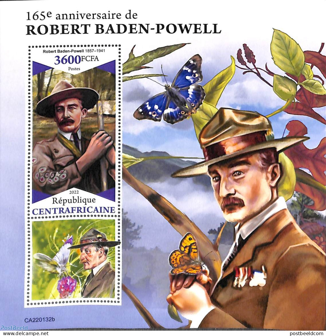 Central Africa 2022 Robert Baden Powell S/s, Mint NH, Sport - Scouting - República Centroafricana
