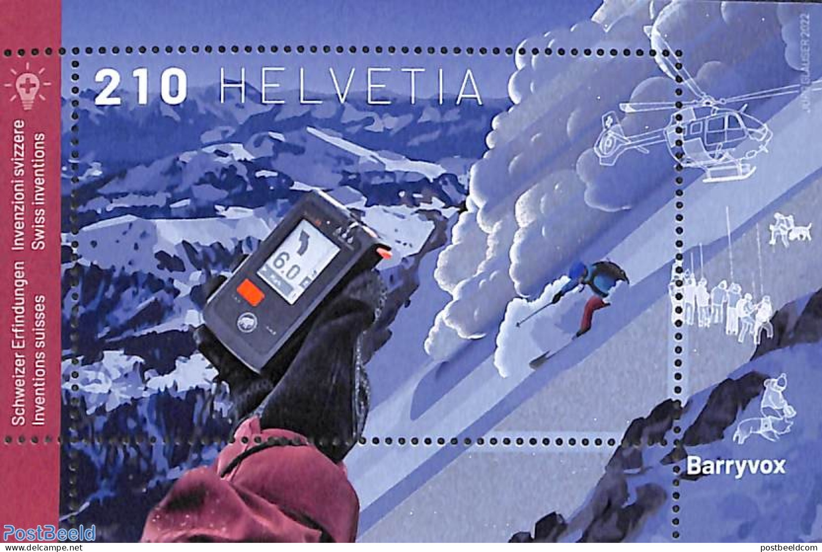 Switzerland 2022 Swiss Inventions, Barryvox S/s, Mint NH, Science - Transport - Inventors - Helicopters - Neufs