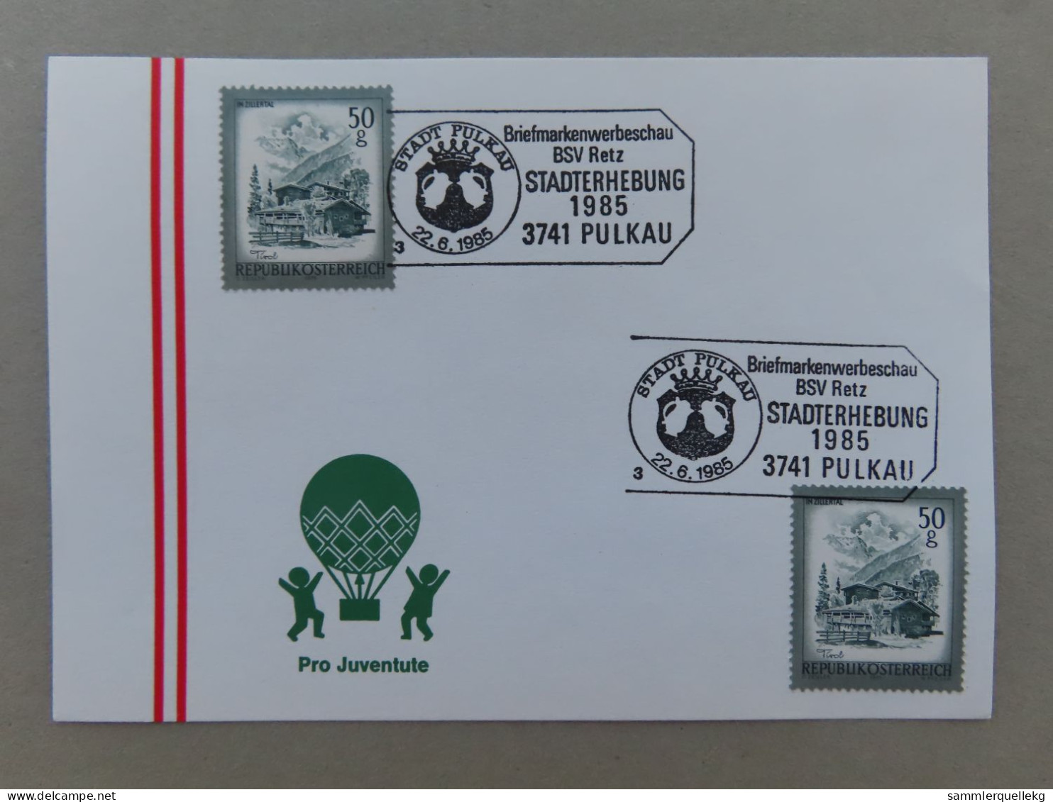 Österreich Pro Juventute - Mit Sonderstempel 21. 6. 1985 Pulkau, Stadterhebung 1985 (Nr.1078) - Otros & Sin Clasificación