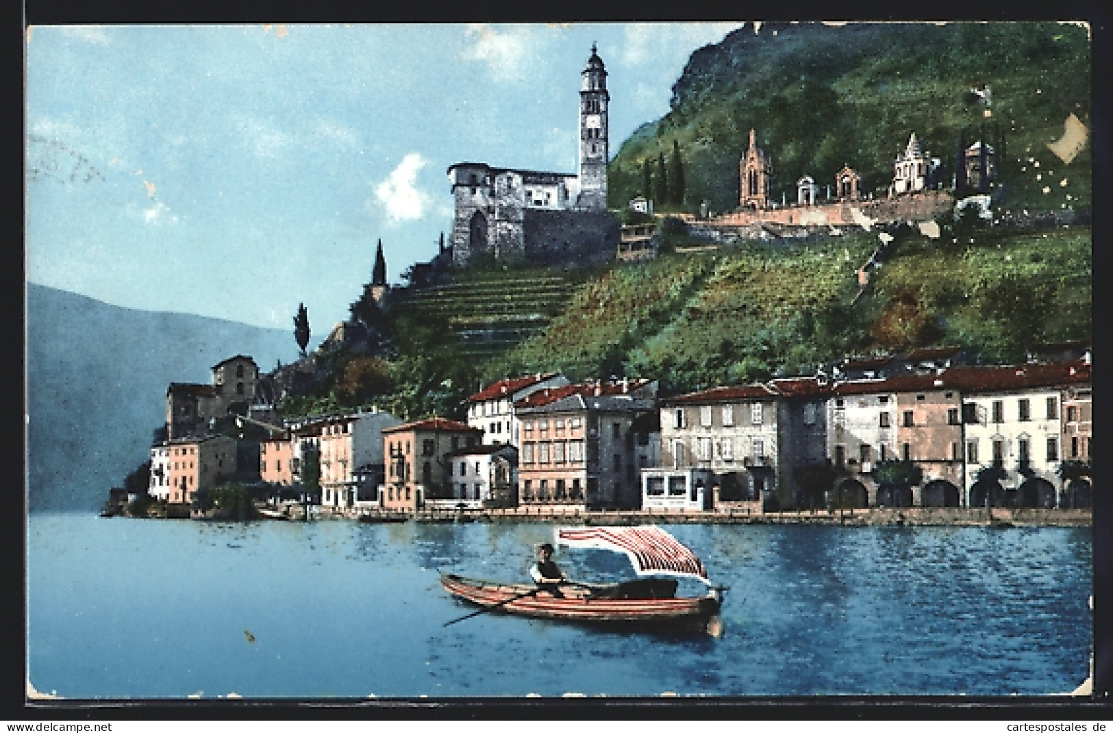 AK Morcote, Ruderboot Auf Dem Lago Di Lugano Vor Küstenpanorama  - Morcote