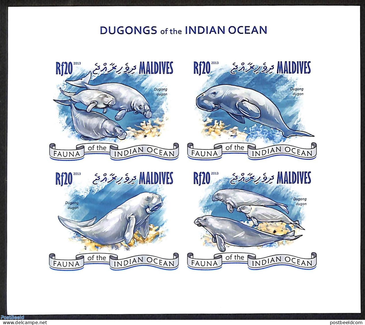 Maldives 2013 Dugongs, Imperforated, Mint NH, Nature - Sea Mammals - Malediven (1965-...)