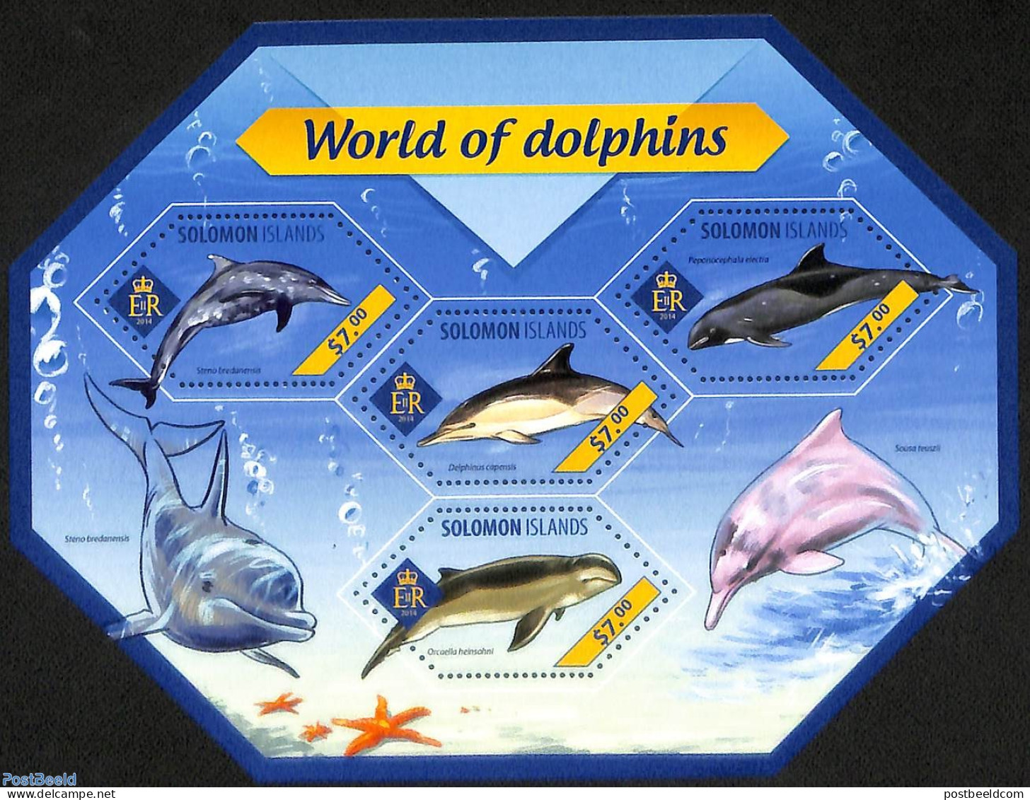 Solomon Islands 2014 Dolphins, Mint NH, Nature - Sea Mammals - Isole Salomone (1978-...)