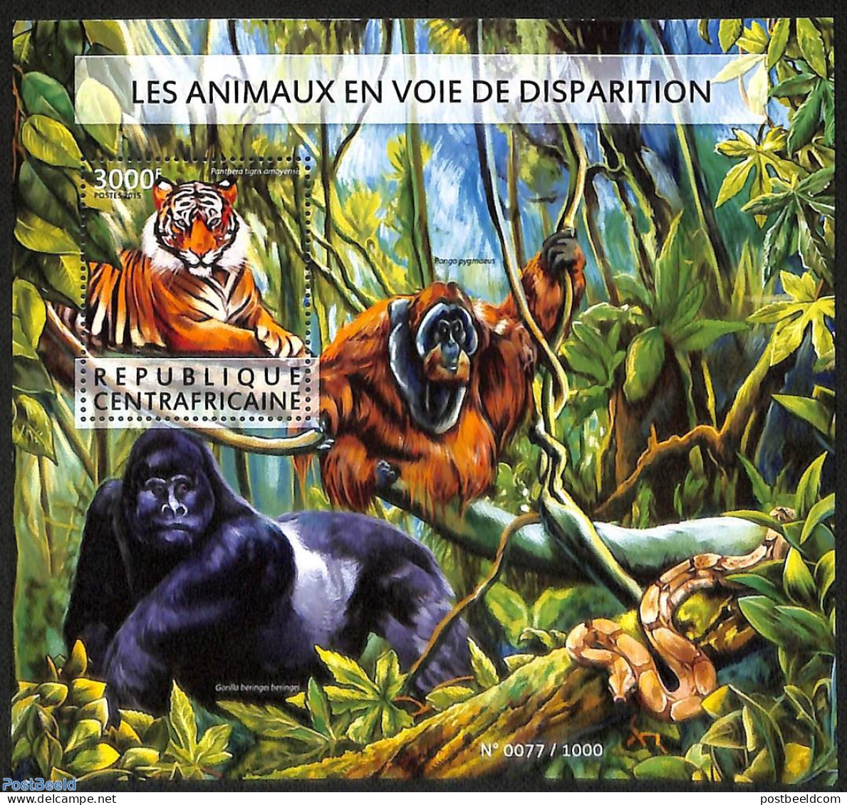 Central Africa 2015 Endangered Animals, Mint NH, Nature - Cat Family - Monkeys - Snakes - Trees & Forests - Rotary Club
