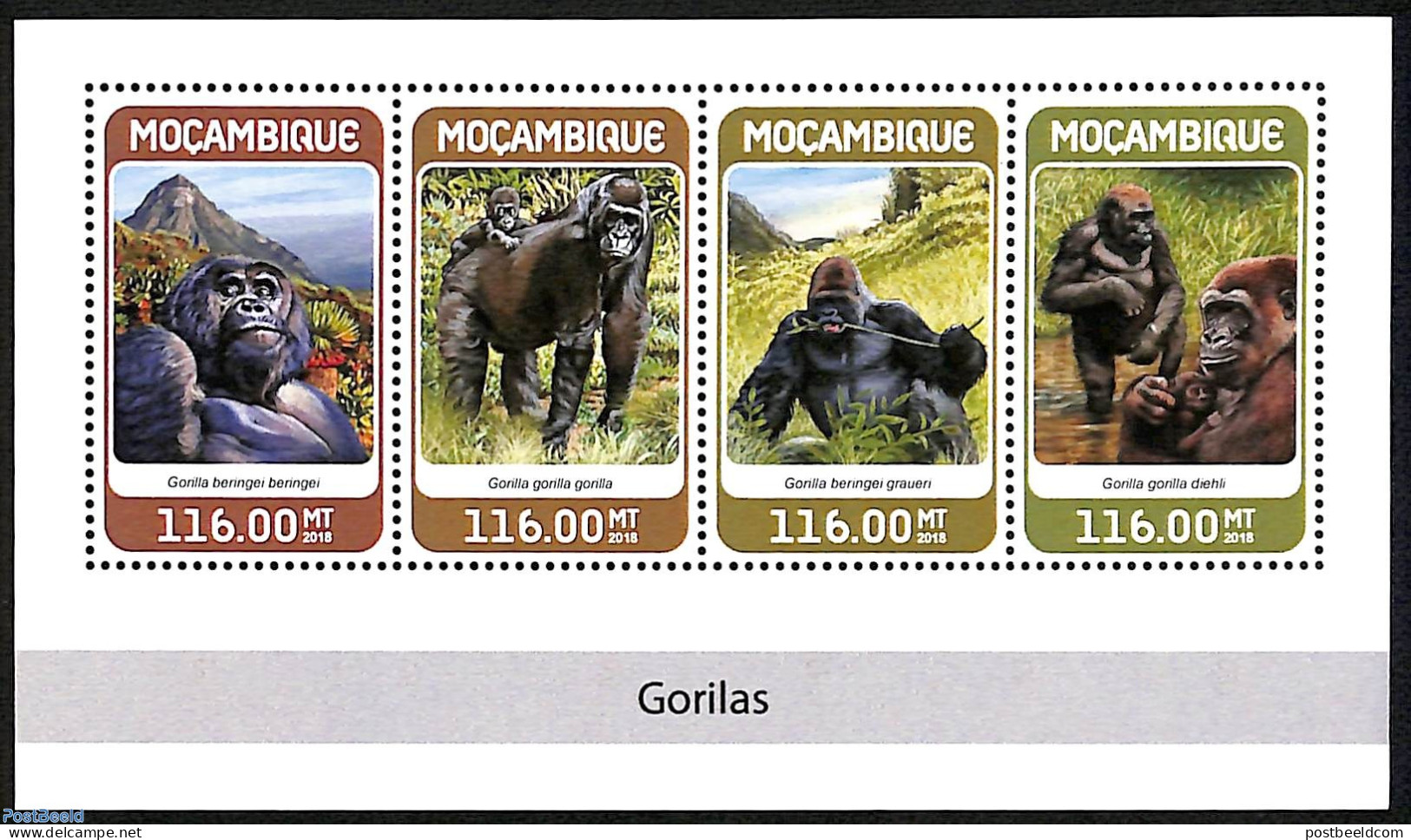 Mozambique 2018 Gorillas, Mint NH, Nature - Monkeys - Mosambik