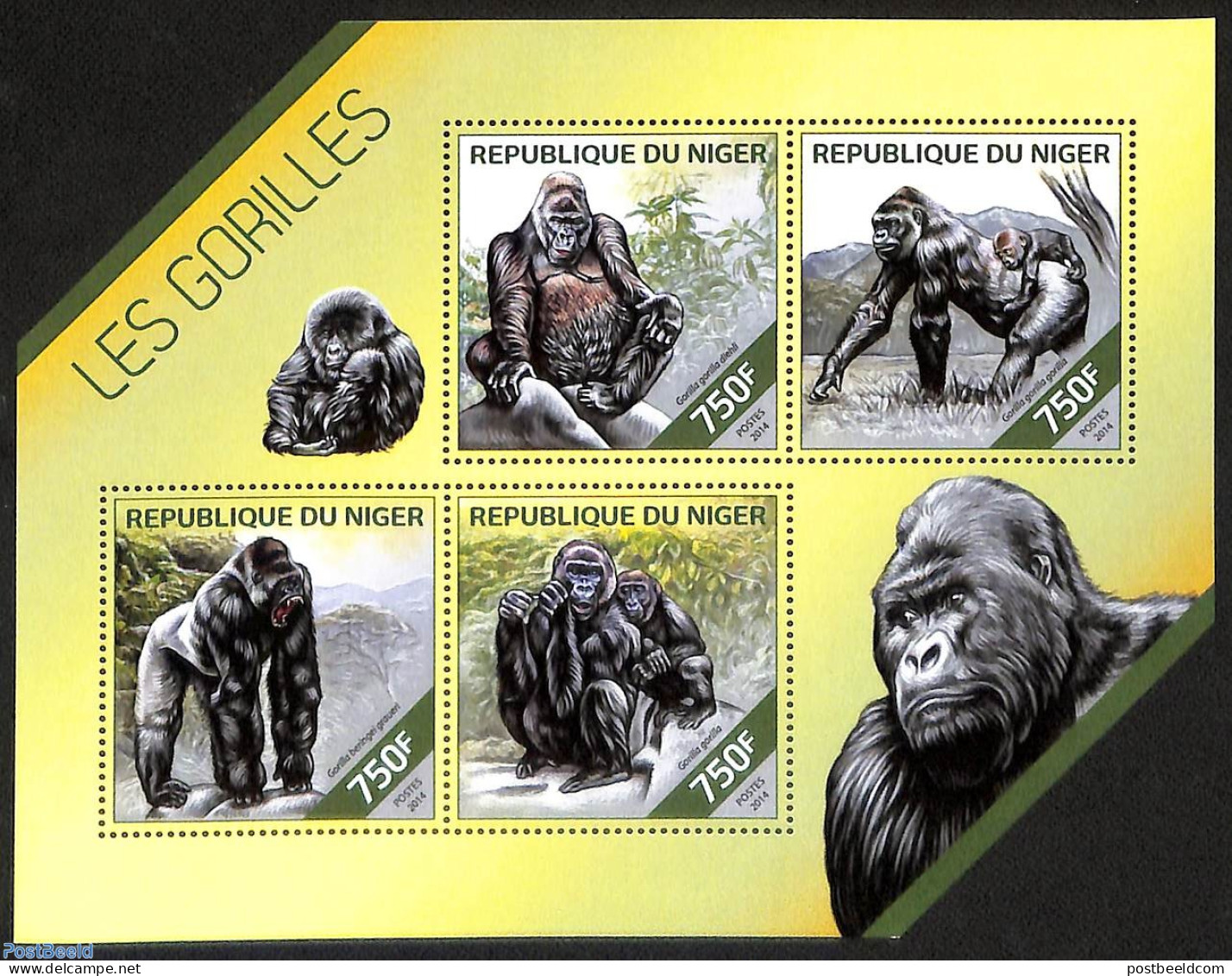 Niger 2014 Gorillas, Mint NH, Nature - Monkeys - Níger (1960-...)