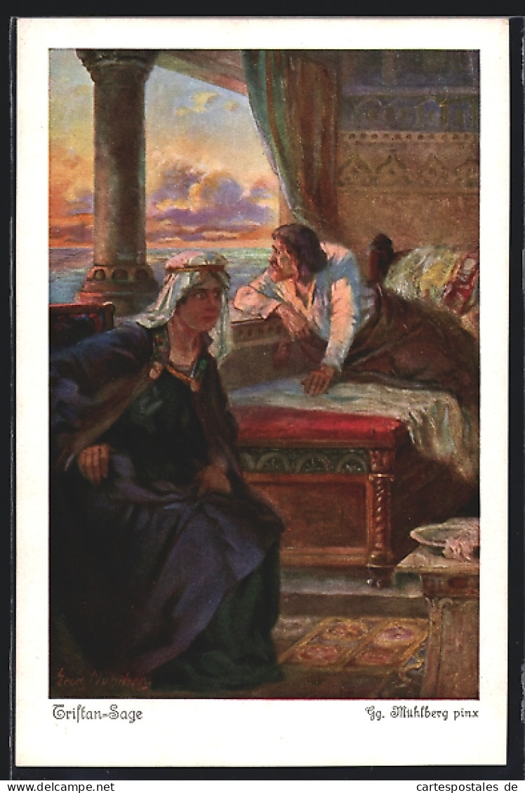 Künstler-AK Georg Mühlberg: Tristan-Sage, Tödlich Verwundet Erwartet Tristan Die Ankunft Isoldes  - Contes, Fables & Légendes