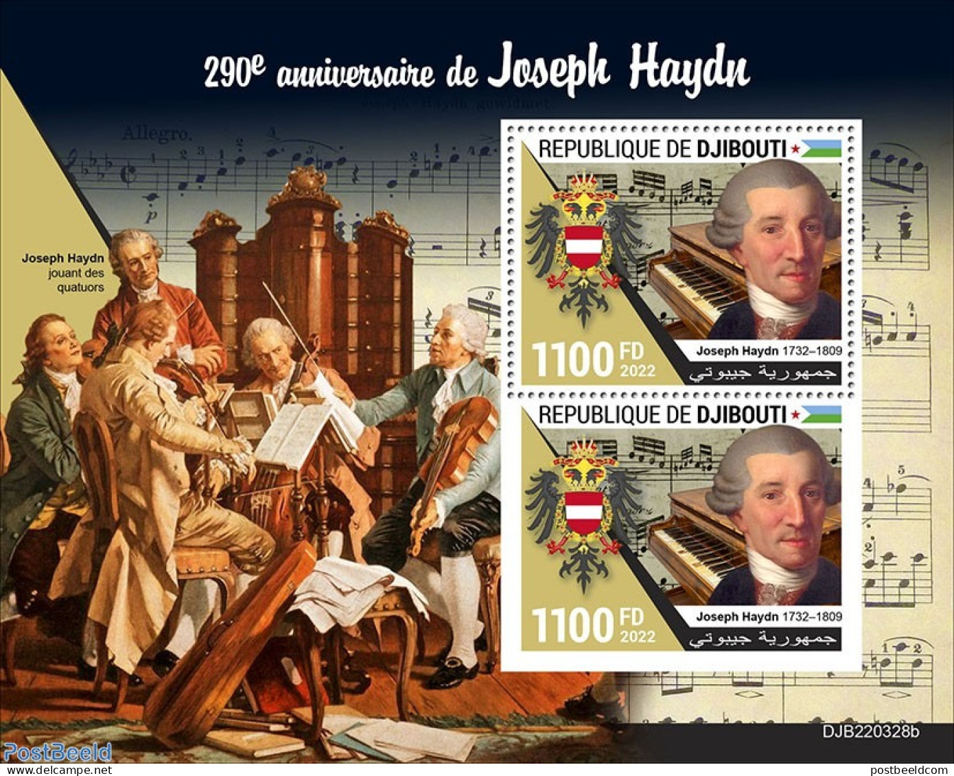 Djibouti 2022 290th Anniversary Of Joseph Haydn, Mint NH, Performance Art - Music - Musical Instruments - Art - Compos.. - Muziek