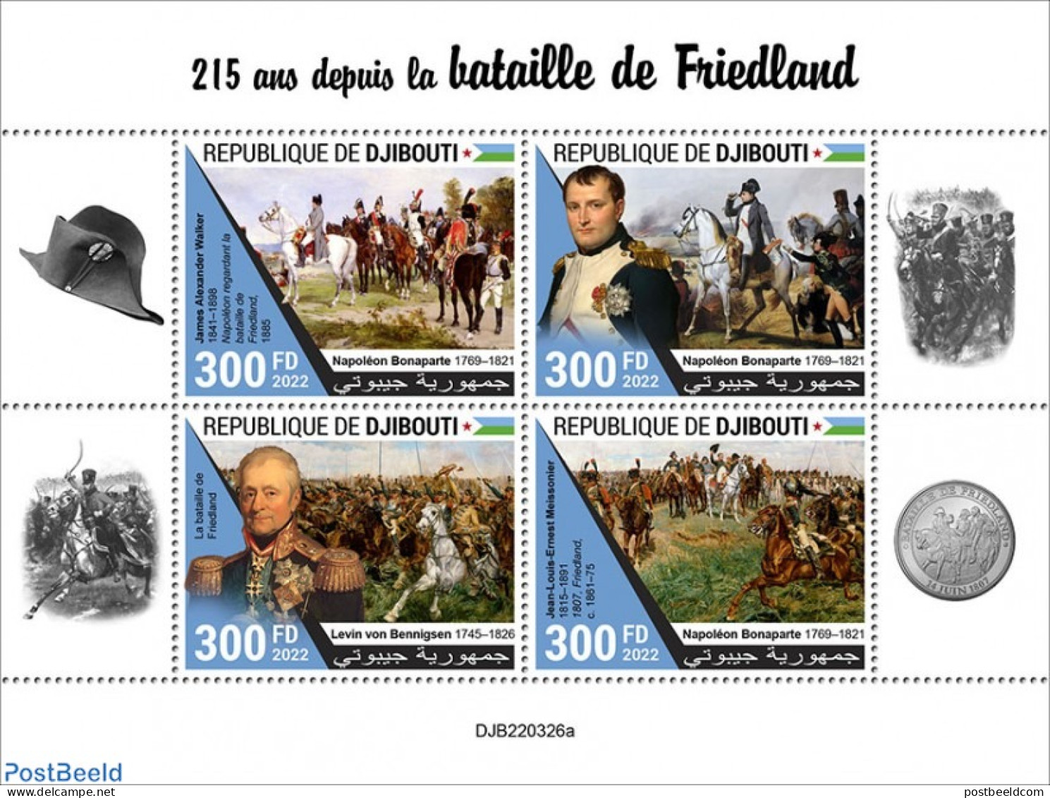 Djibouti 2022 215 Years Since The Battle Of Friedland, Mint NH, History - Nature - Various - Militarism - Napoleon - H.. - Militares