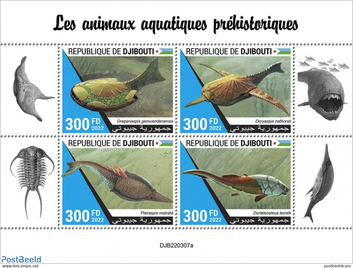 Djibouti 2022 Prehistoric Water Animals, Mint NH, Nature - Fish - Prehistoric Animals - Vissen