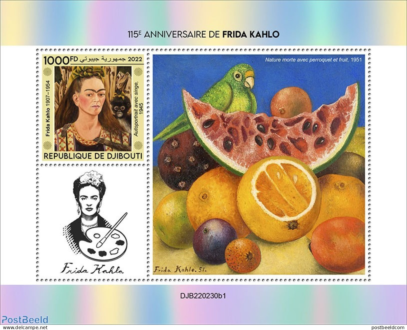 Djibouti 2022 115th Anniversary Of Frida Kahlo, Mint NH, Art - Paintings - Djibouti (1977-...)