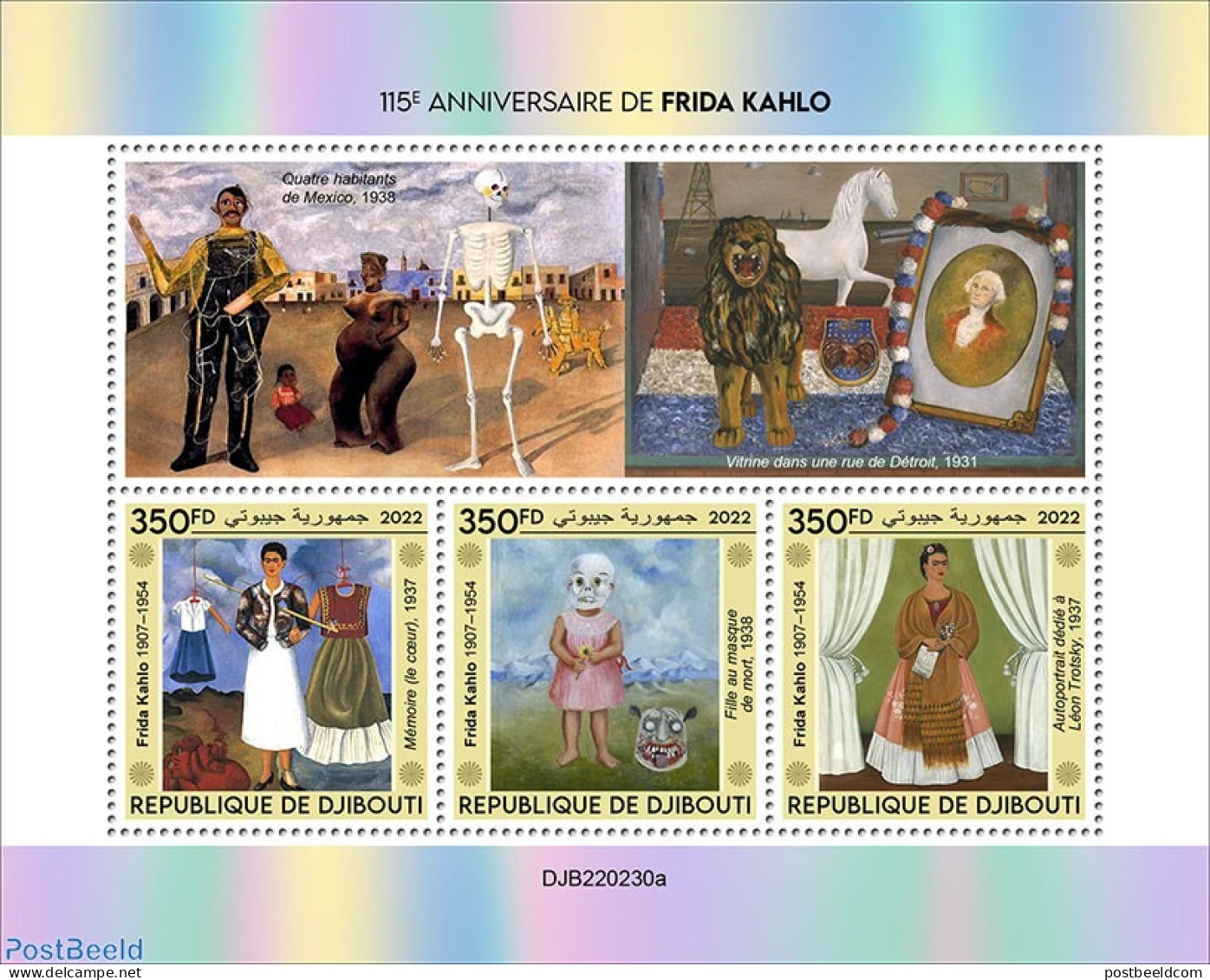 Djibouti 2022 115th Anniversary Of Frida Kahlo, Mint NH, Art - Paintings - Djibouti (1977-...)
