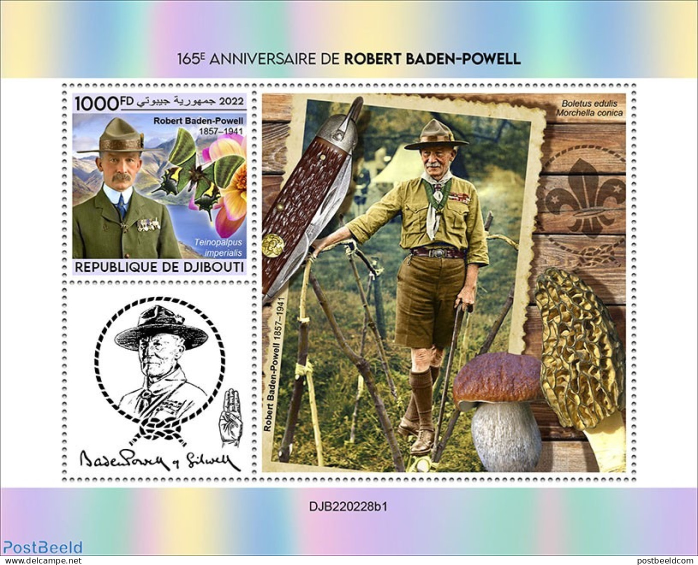 Djibouti 2022 165th Anniversary Of Robert Baden-Powell, Mint NH, Nature - Sport - Butterflies - Scouting - Djibouti (1977-...)