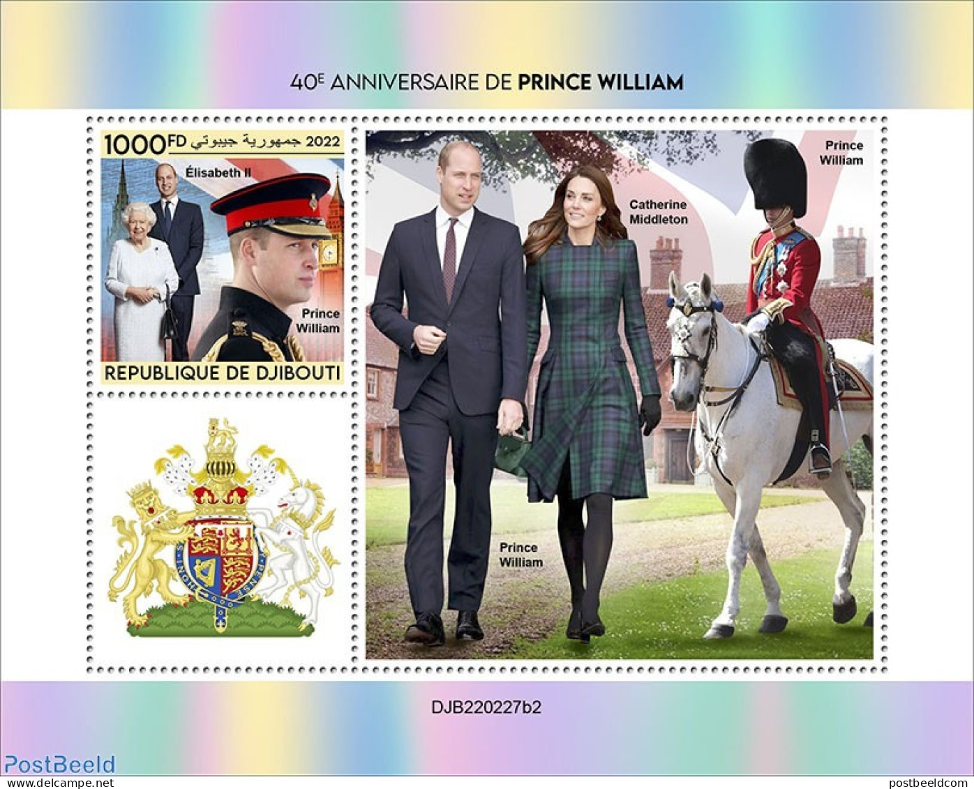 Djibouti 2022 40th Annversary Of Prince William, Mint NH, History - Nature - Kings & Queens (Royalty) - Horses - Familles Royales