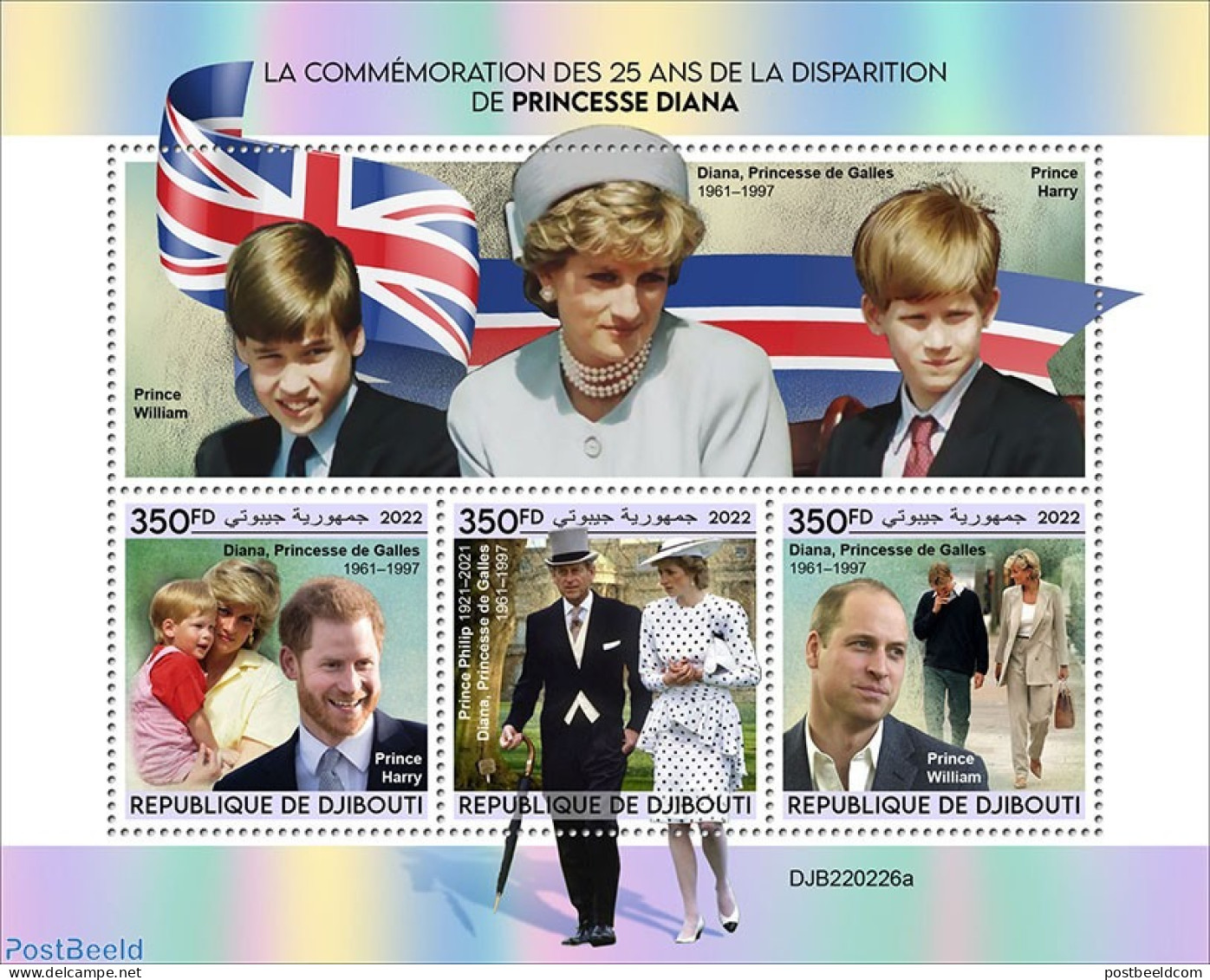Djibouti 2022 25th Memorial Anniversary Of Princess Diana, Mint NH, History - Charles & Diana - Kings & Queens (Royalty) - Koniklijke Families