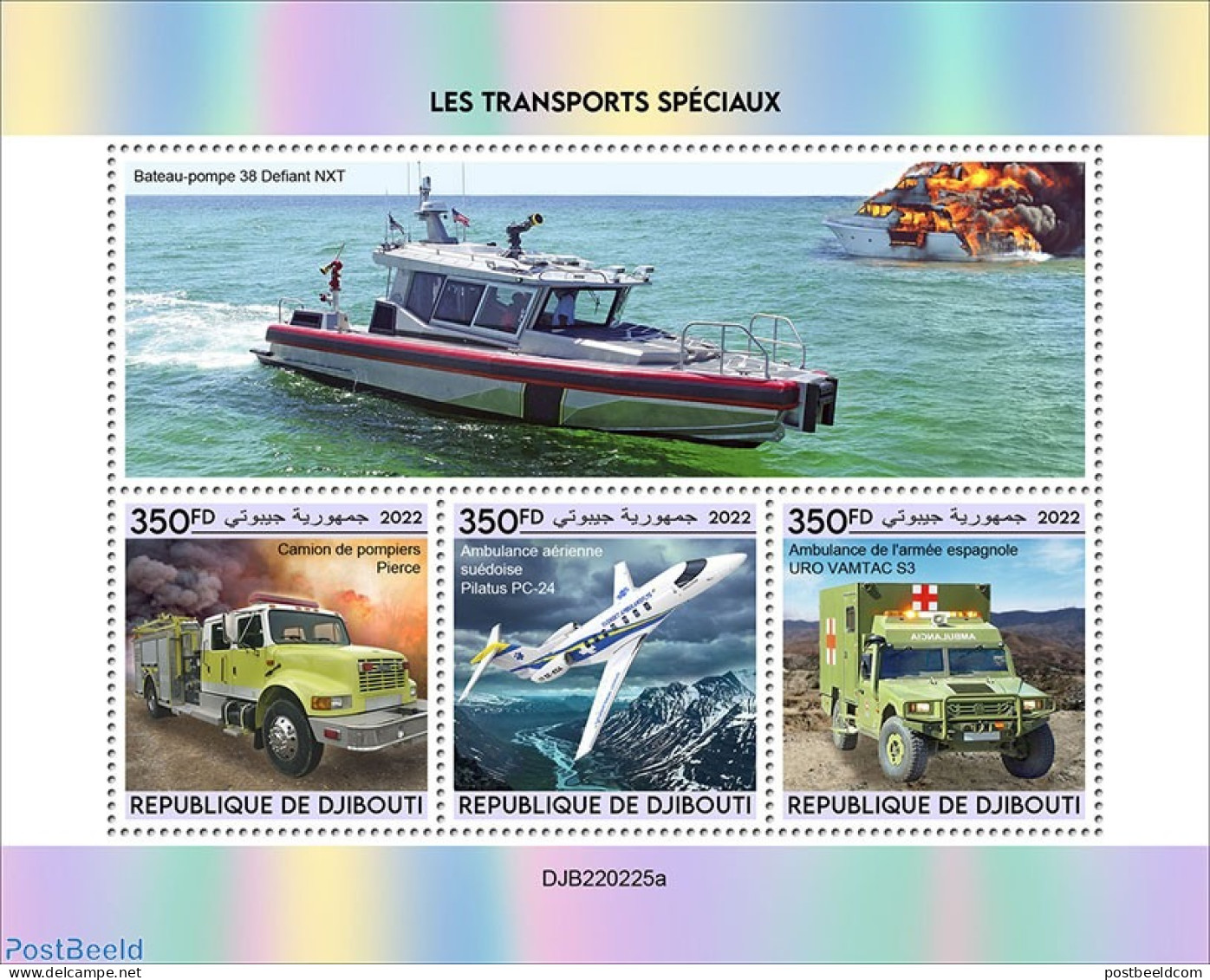 Djibouti 2022 Special Transport , Mint NH, Transport - Fire Fighters & Prevention - Aircraft & Aviation - Ships And Bo.. - Sapeurs-Pompiers