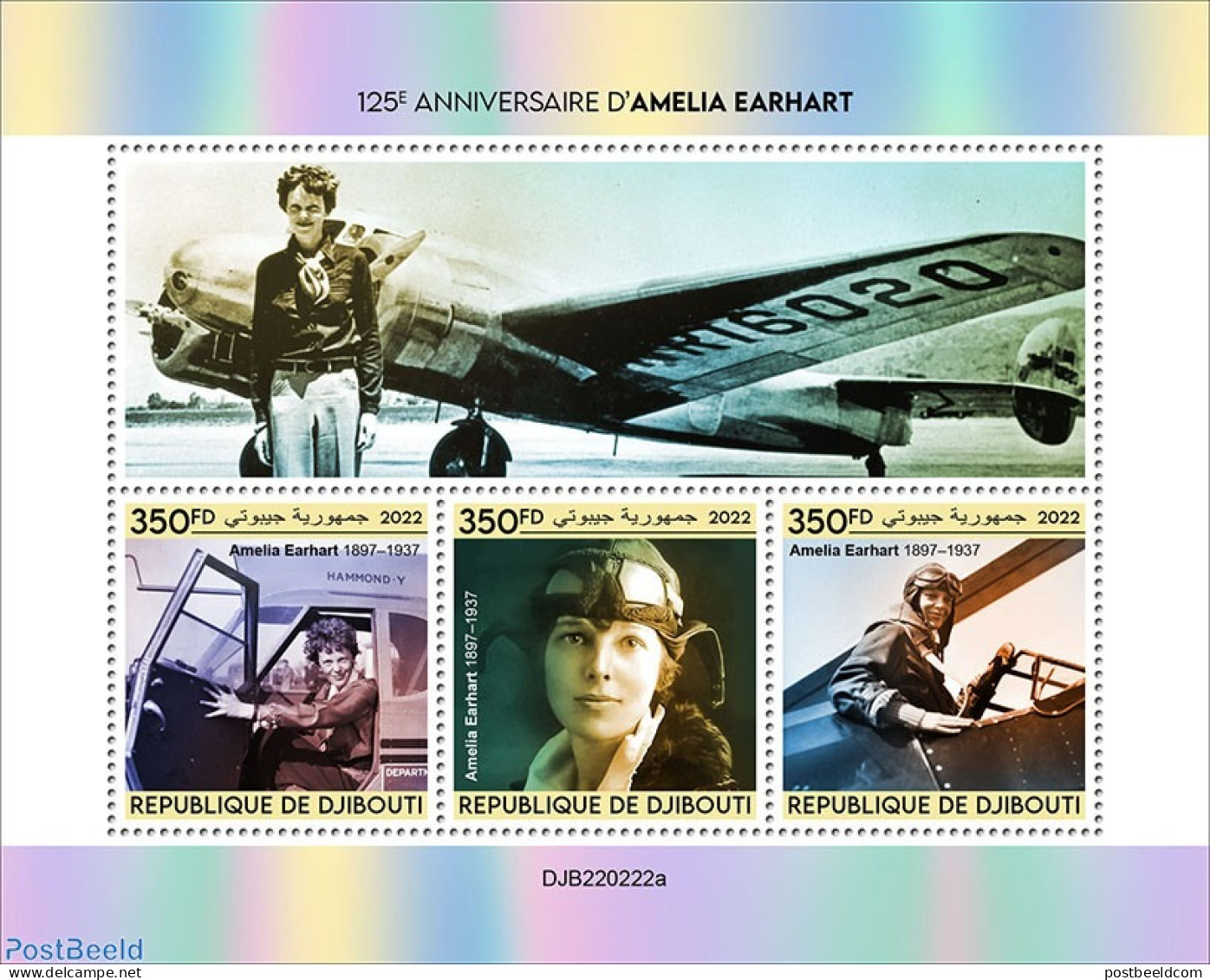 Djibouti 2022 125th Anniversary Of Amelia Earhart, Mint NH, Transport - Aircraft & Aviation - Flugzeuge