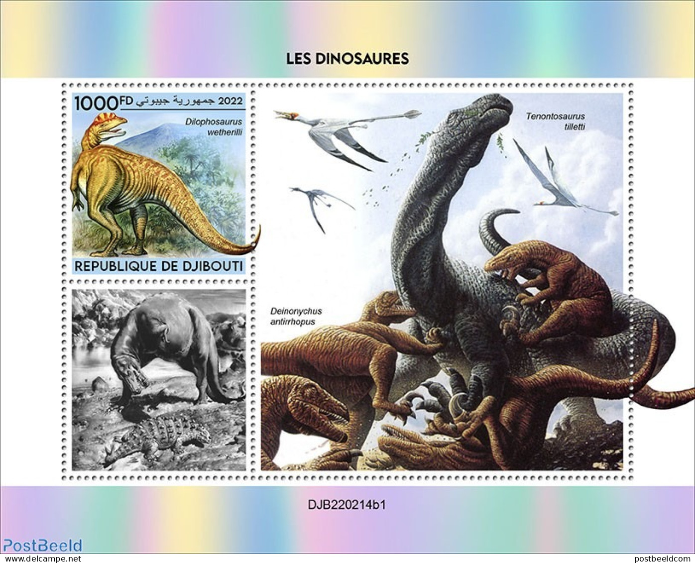 Djibouti 2022 Dinosaurs (Dilophosaurus Wetherilli), Mint NH, Nature - Prehistoric Animals - Préhistoriques