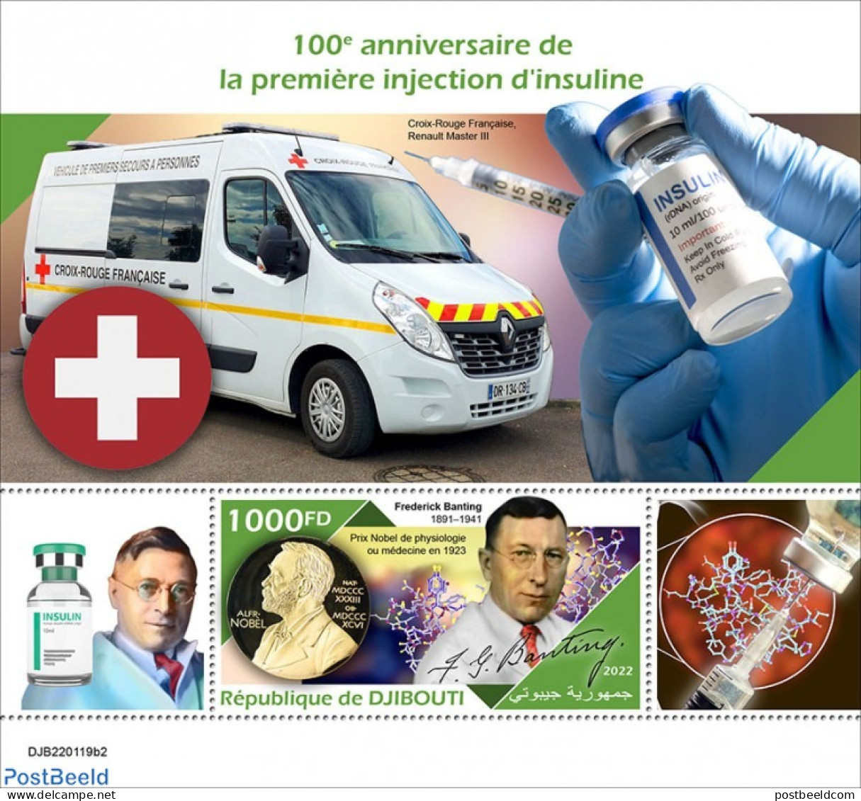 Djibouti 2022 100th Anniversary Of The First Insulin Injection , Mint NH, Health - Health - Red Cross - Croce Rossa